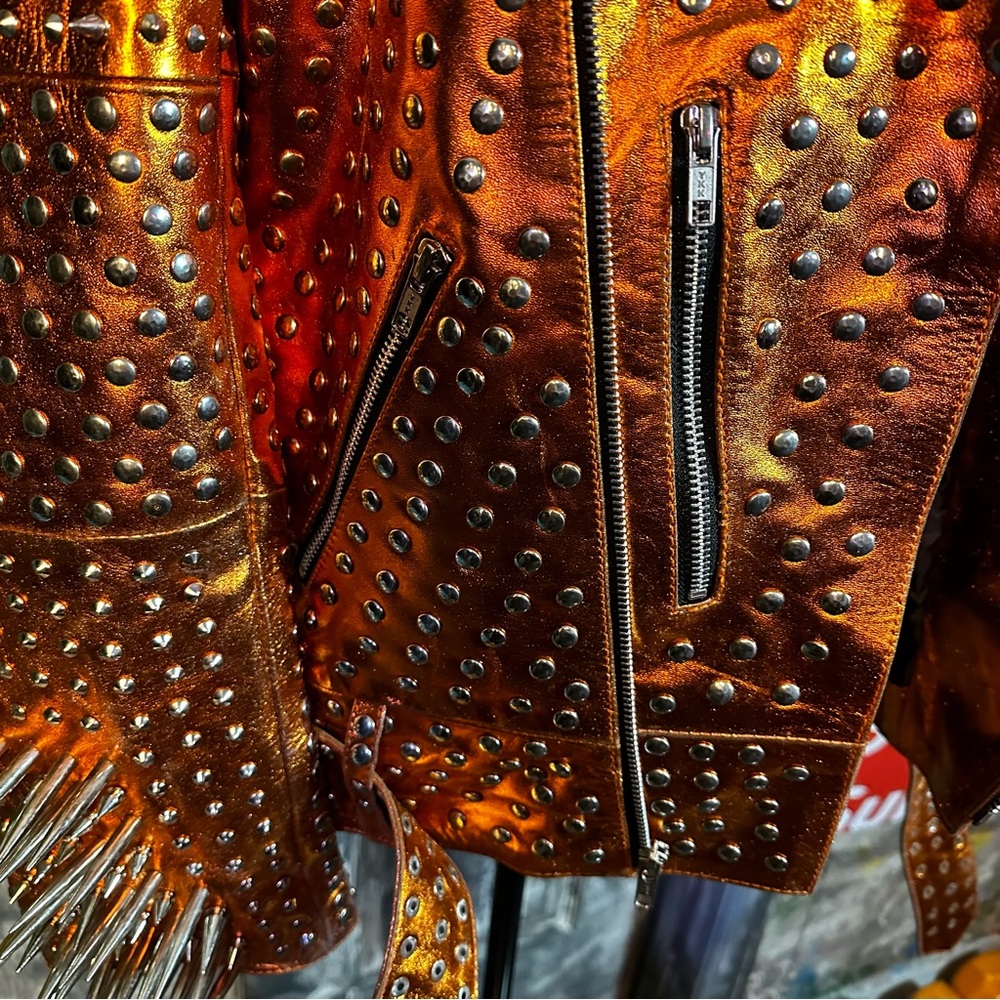 Custom spiked studded leather motorcycle jacket - size 38" - Picture 10 of 16